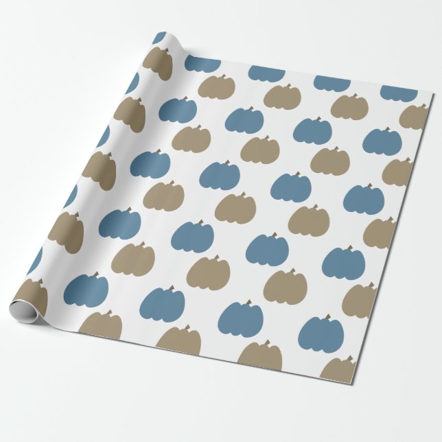 Papel De Regalo Calabazas de otoño beige azul (Desenrollado)