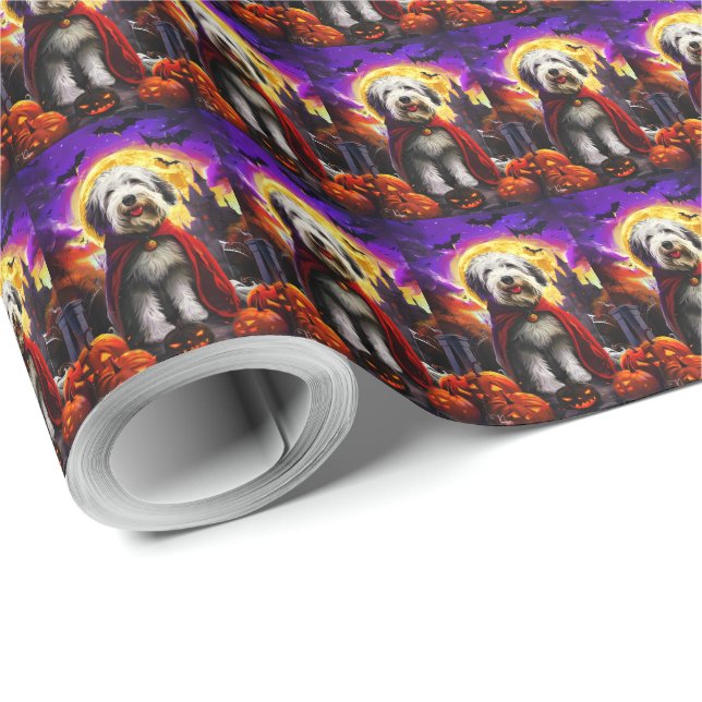 Papel De Regalo Calabazas de vampiros de la vieja perrera inglesa  (Esquina del rollo)