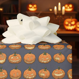 Papel De Regalo Calabazas divertidas de Halloween en arte de píxel