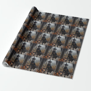 Papel De Regalo Calabazas Doberman Halloween de Terror
