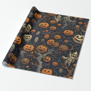 Papel De Regalo Calabazas espeluznantes y fantasmas aterradores