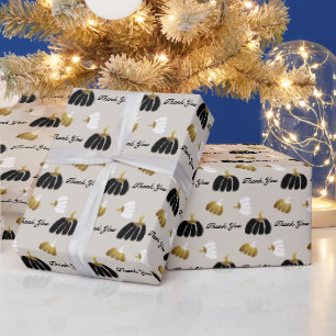 Papel De Regalo Calabazas estilizadas en blanco y oro negro
