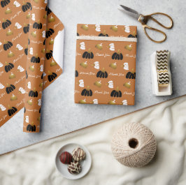 Papel De Regalo Calabazas Estilizadas en Negro Blanco y Dorado