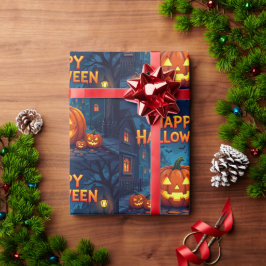 Papel De Regalo Calabazas, Fantasmas y Diseño de Telarañas Lindos 