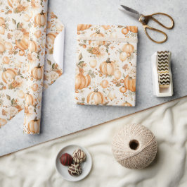 Papel De Regalo Calabazas Flores Crema de Naranja