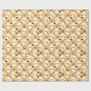 Papel De Regalo Calabazas Kawaii, Murciélagos y Fantasmas