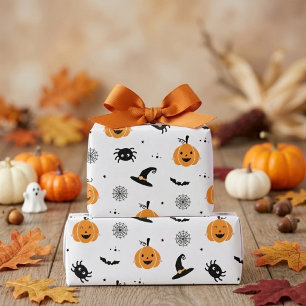 Papel De Regalo Calabazas Lindas, Arañas y Murciélagos de Hallowee
