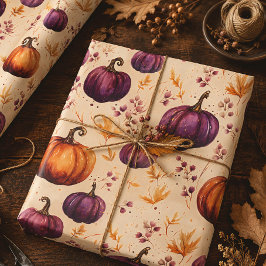 Papel De Regalo Calabazas Moradas de Acción de Gracias de la Cosec