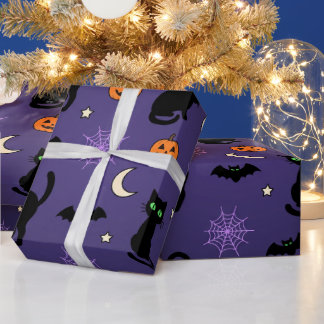 Papel De Regalo Calabazas Murciélagos Gatos Negros Halloween Envol