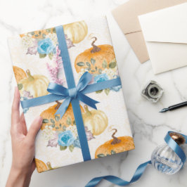 Papel De Regalo Calabazas naranjas y Acción de Gracias de las Flor