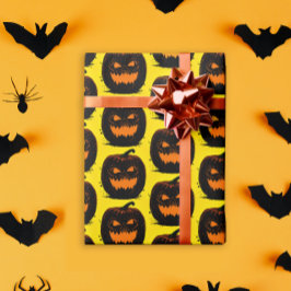 Papel De Regalo Calabazas Negras Espeluznantes Patrón Amarillo de 