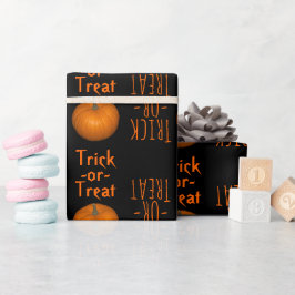 Papel De Regalo Calabazas negras Naranja de Halloween con trucos o