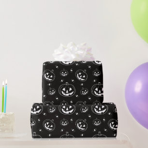 Papel De Regalo Calabazas negras y blancas de Halloween negro
