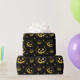 Papel De Regalo Calabazas negras y doradas de Halloween negro