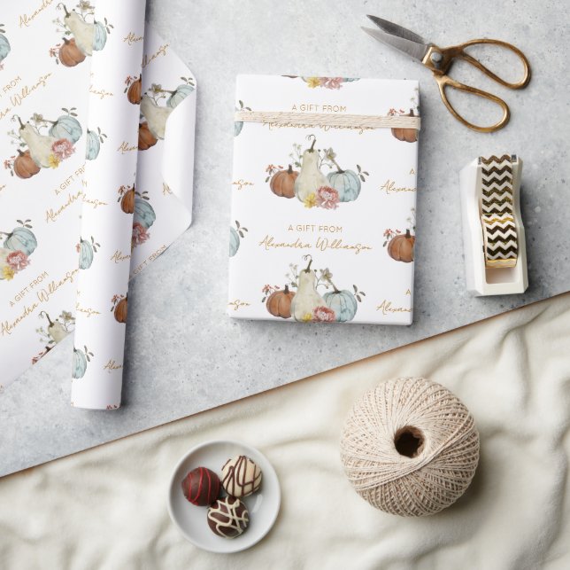 Papel De Regalo Calabazas otoñales Personalizadas Nombre A Regalo  (Artesanía)