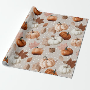 Papel De Regalo Calabazas rusticas de otoño y hojas de otoño (2)