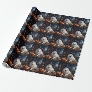 Papel De Regalo Calabazas Samoyedo Halloween Espeluznantes