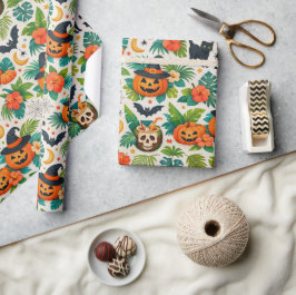 Papel De Regalo Calabazas Tropicales de Halloween