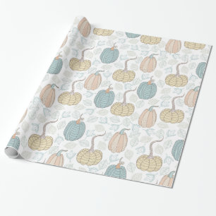 Papel De Regalo Calabazas Verde azuladas Naranjas de época caen ho