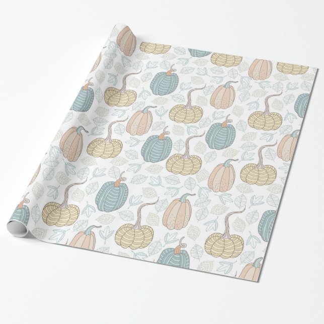 Papel De Regalo Calabazas Verde azuladas Naranjas de época caen ho (Desenrollado)