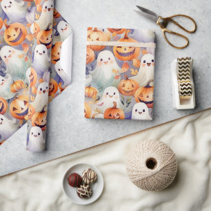 Papel De Regalo Calabazas y fantasmas de Halloween