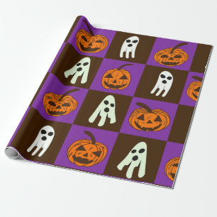 Papel De Regalo Calabazas y fantasmas espeluznantes de Halloween a