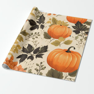 Papel De Regalo Calabazas y florecimiento otoñal