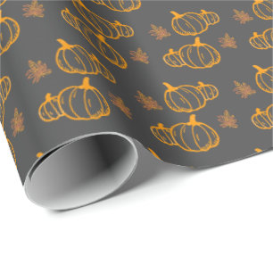 Papel De Regalo Calabazas y hojas divertidas en el otoño