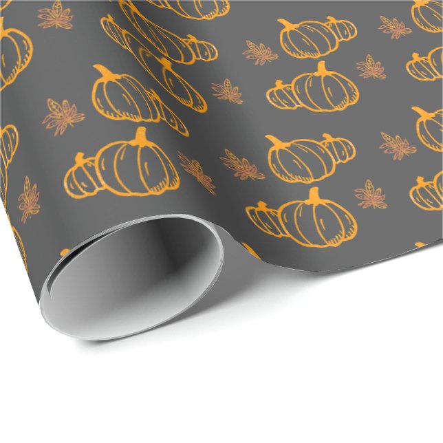 Papel De Regalo Calabazas y hojas divertidas en el otoño (Esquina del rollo)