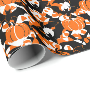 Papel De Regalo Calabazas y murciélagos abstractos de Halloween