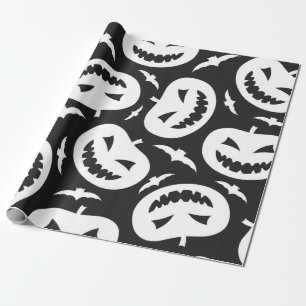 Papel De Regalo Calabazas y murciélagos blancos de halloween aisla