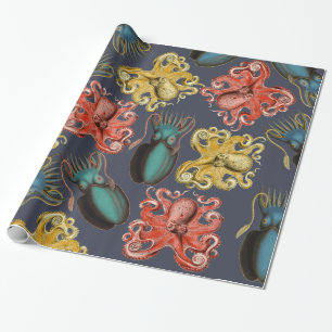 Papel De Regalo Calamar vibrante del pulpo de las criaturas del