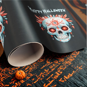Papel De Regalo Calavera Azucarera de Halloween Rosa Azul Moderno 