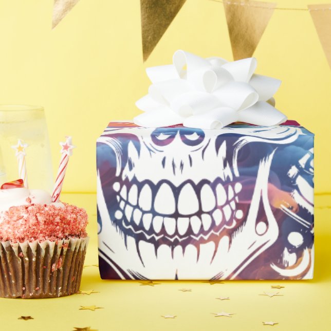 Papel De Regalo Calavera con 3 cráneos (Fiesta de cumpleaños )