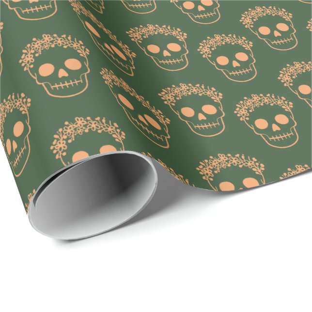 Papel De Regalo Calavera con Corona de Flores (Esquina del rollo)