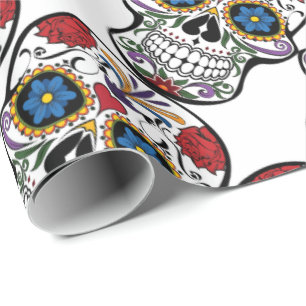 Papel De Regalo Calavera Cráneo de azúcar Gracioso Azul Blanco Roj
