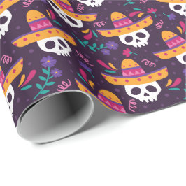 Papel De Regalo Calavera de azúcar floral con Sombrero