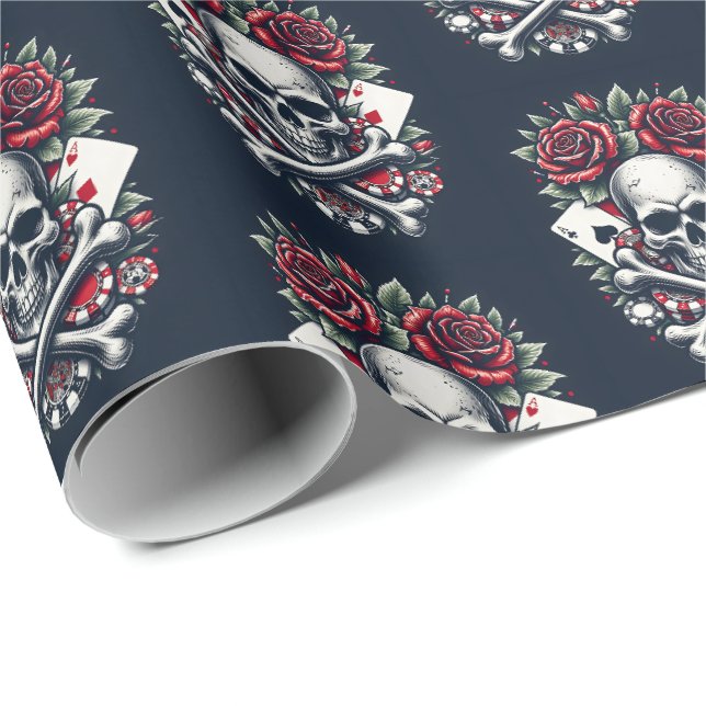 Papel De Regalo Calavera de póquer (Esquina del rollo)