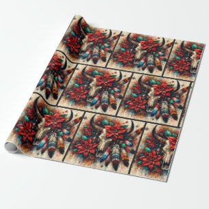 Papel De Regalo Calavera de toro de Navidad Poinsettias Decoupage