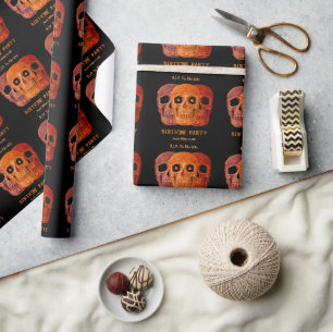 Papel De Regalo Calavera Divertida Naranja Gótico Cumpleaños RIP a