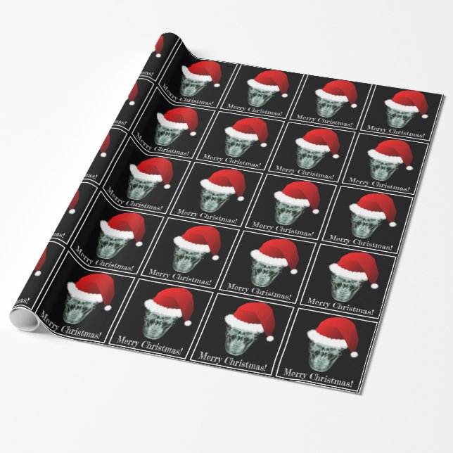 Papel De Regalo Calavera en Navidades de Santa Hat (Desenrollado)