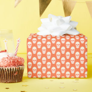 Papel De Regalo Calavera en rosa, Naranja y crema