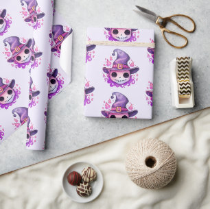 Papel De Regalo Calavera en un sombrero de bruja patrón caprichoso