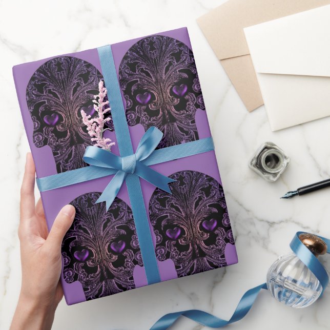 Papel De Regalo Calavera filigrana en tonos morados (Regalar)
