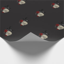 Papel De Regalo Calavera gótica con Rosa y raven