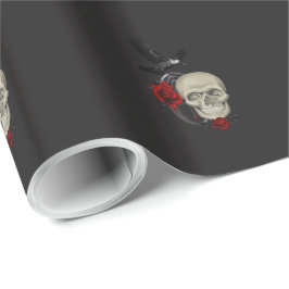 Papel De Regalo Calavera gótica con Rosa y raven