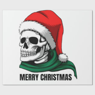 Papel De Regalo Calavera gótica de Navidad con sombrero de Santa