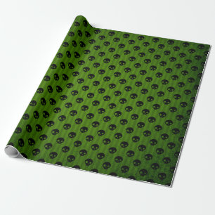 Papel De Regalo Calavera gótica verde estampada Halloween rústico