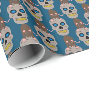 Papel De Regalo Calavera gótica y Rat Halloween