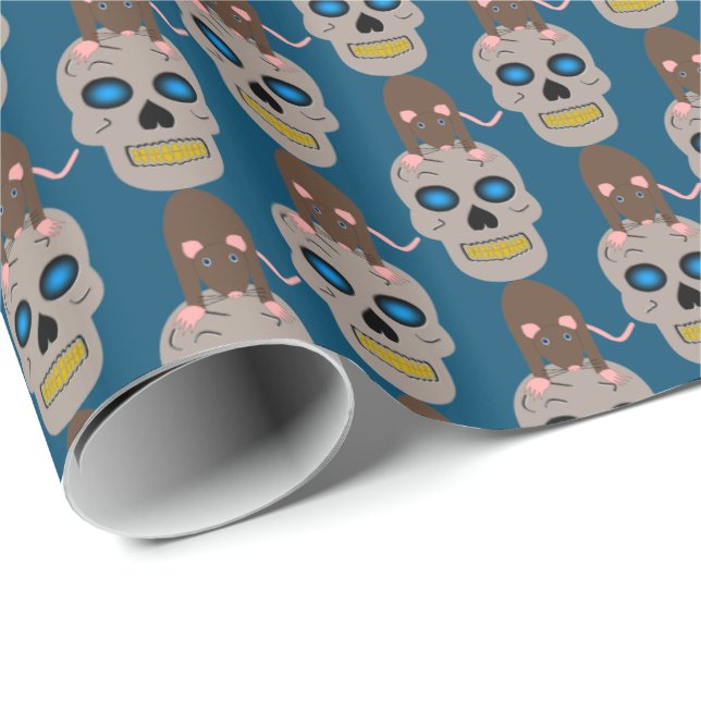 Papel De Regalo Calavera gótica y Rat Halloween (Esquina del rollo)